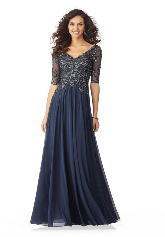 AABEI DRESS Formal Wear Dresse Elegant A Line V Neck Sheer Half Sleeves Retro Long Mother Of The Bride Dress