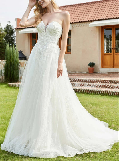 Wedding Dress New Pattern Lace Applique Sweetheart with Lace Up Fall November December Wedding