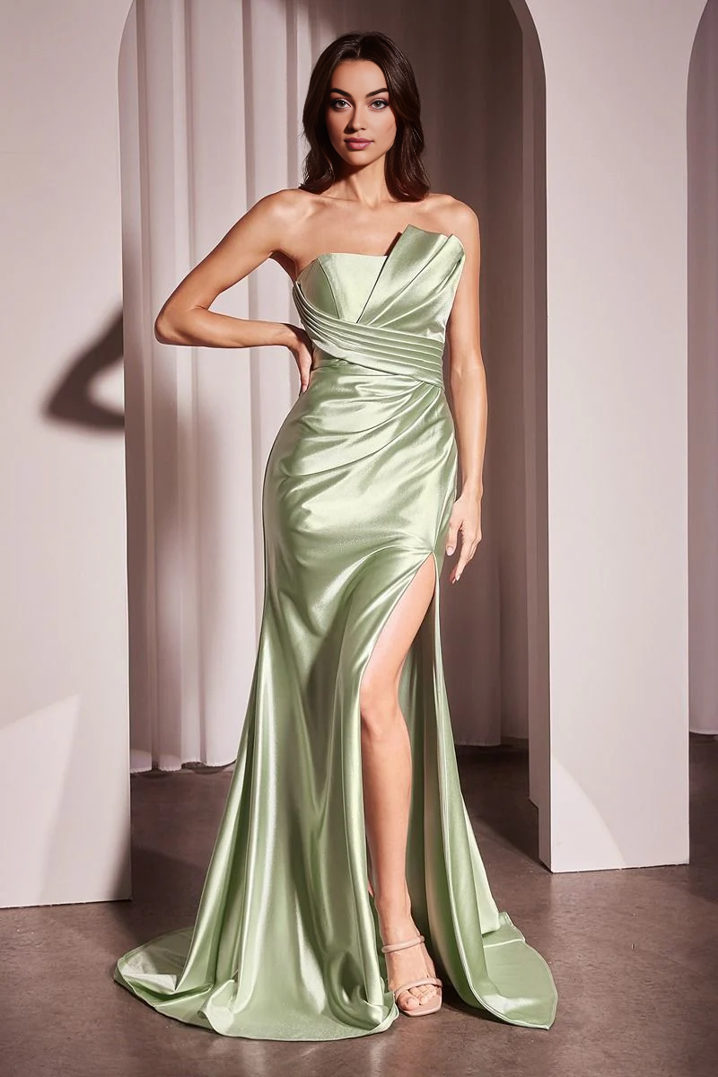 Prom Dress Satin Dress Featuring Asymmetrical Strapless Neckline Pleated Bodice Stand Out Elegant Formal November December Autumn Winter Wedding Guest Dress