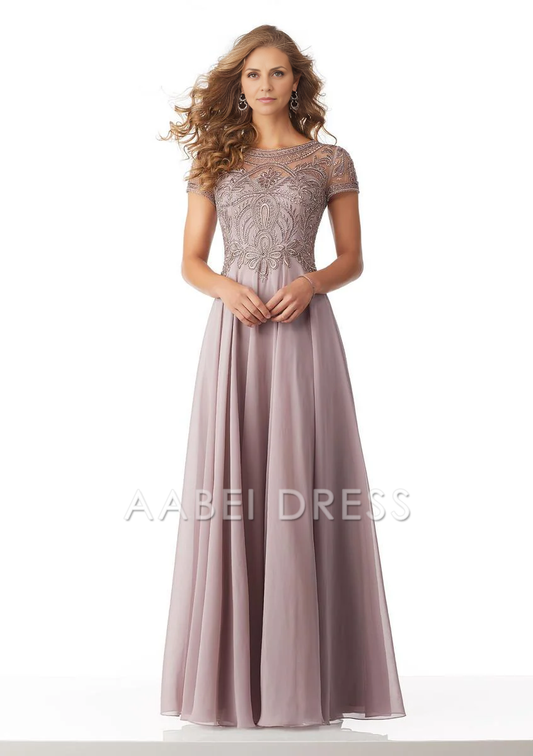 AABEI DRESS Formal Wear Dresse Exquisite A Line Cap Sleeve Illusion Neckline Retro Long Mother Of The Bride Dress
