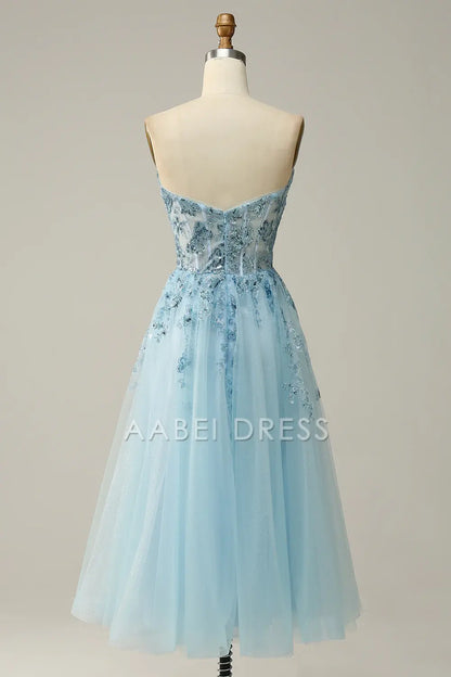 AABEI DRESS Hot Sale Prom Dress Exquisite A Line Sweetheart Corset Tulle Tea-Length Party Dress