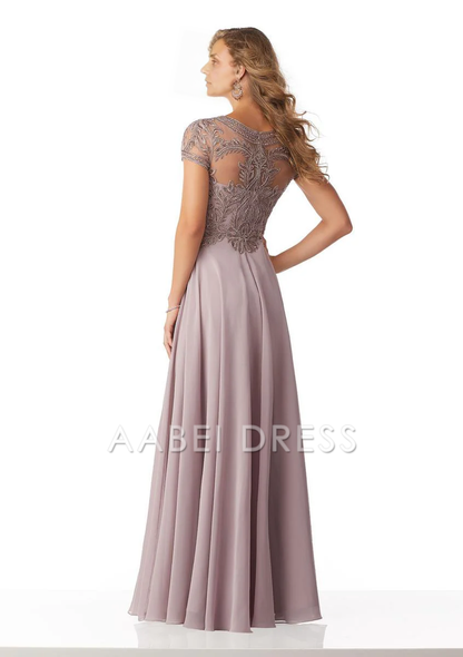 AABEI DRESS Formal Wear Dresse Exquisite A Line Cap Sleeve Illusion Neckline Retro Long Mother Of The Bride Dress