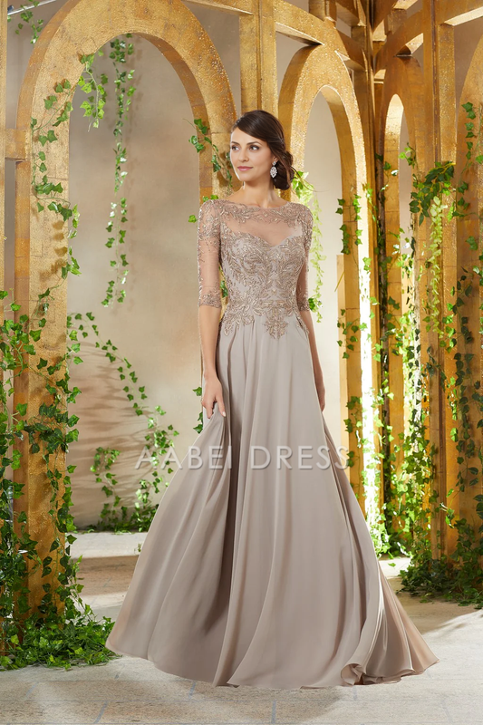 AABEI DRESS Formal Wear Dresse Exquisite A Line Half Sleeve Lace Applique Retro Long Mother Of The Bride Dress