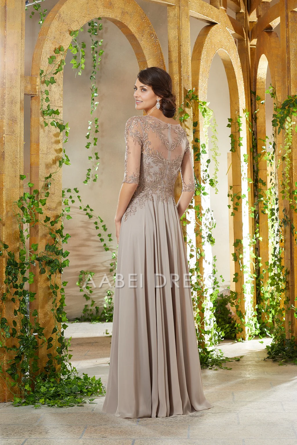 AABEI DRESS Formal Wear Dresse Exquisite A Line Half Sleeve Lace Applique Retro Long Mother Of The Bride Dress