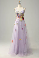 AABEI DRESS Hot Sale Prom Dress Exquisite A Line Deep V Neck Romantic Appliques Backless Long Party Dress