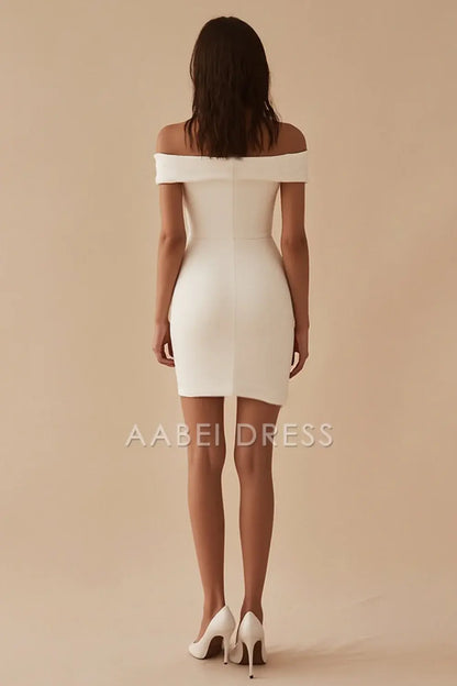 AABEI DRESS Hot Sale Homecoming Dress Sheath Off The Shoulder Sleeveless Simple Short Graduation Dress