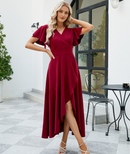Bridesmaid Dresses Long Formal Dresses Evening Party Cocktail Dress Split Elegant V Neck Wrap Ruffle Wedding Guest Dresses