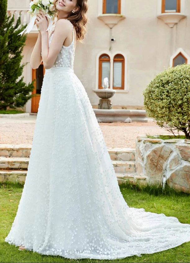 New Pattern Wedding Dress Plunging A-Line V-Neck Backless Elegant Fall November December Wedding