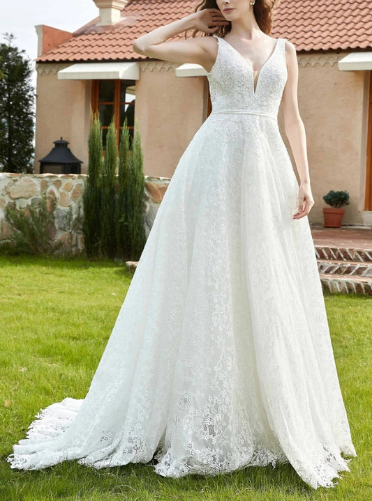 Wedding Dress New Pattern Backless V-neck Lace Elegant Simple Fall November December Wedding