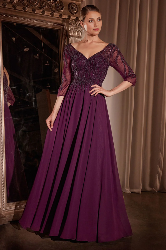 AABEI DRESS Formal Wear Dresse Elegant A Line V Neck 3/4sleeves Fashion Long Mother Of The Bride Dress