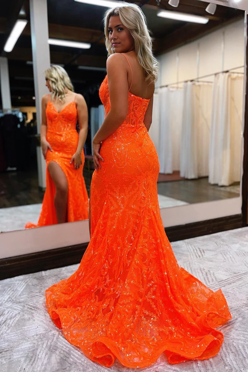 Prom Dress Mermaid Spaghetti Straps Sequined Lace