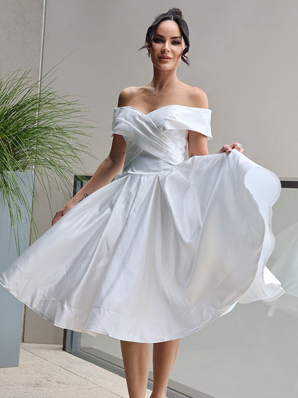 Princess Satin Ruffles Off-the-Shoulder Sleeveless Length Wedding Dresses