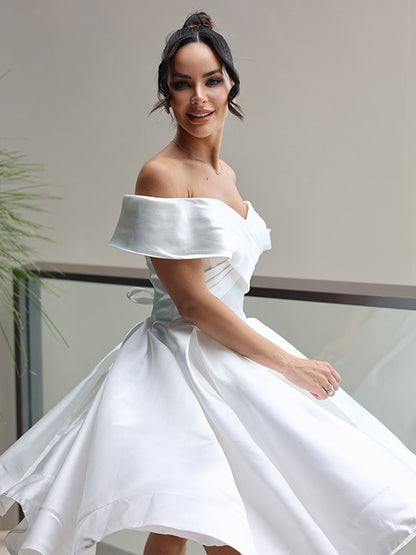 Princess Satin Ruffles Off-the-Shoulder Sleeveless Length Wedding Dresses