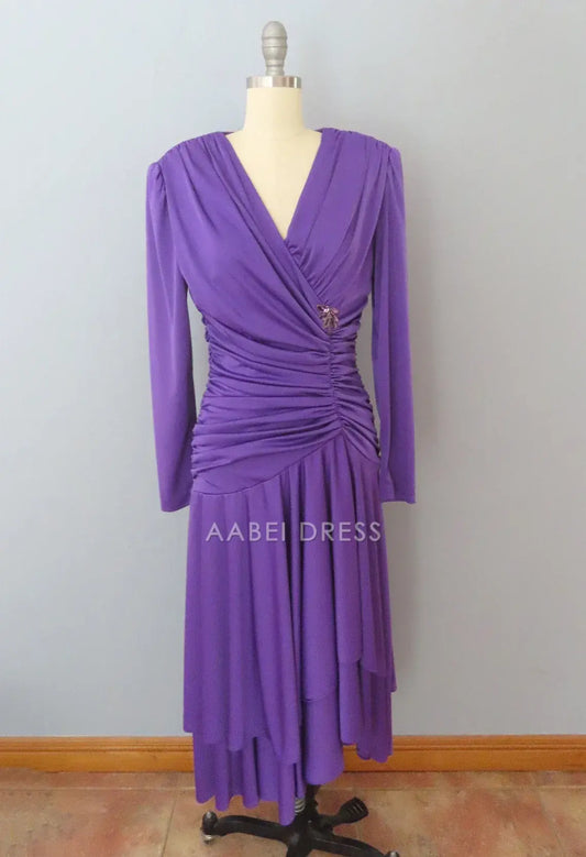 AABEI DRESS Party Dress Vintage V Neck Long Sleeves Pleated Fashion Prom Dress