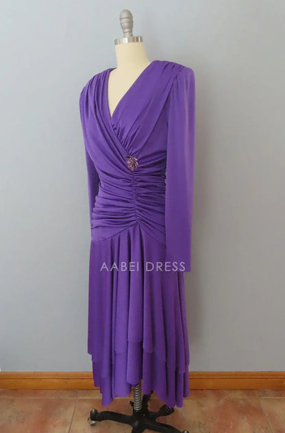 AABEI DRESS Party Dress Vintage V Neck Long Sleeves Pleated Fashion Prom Dress