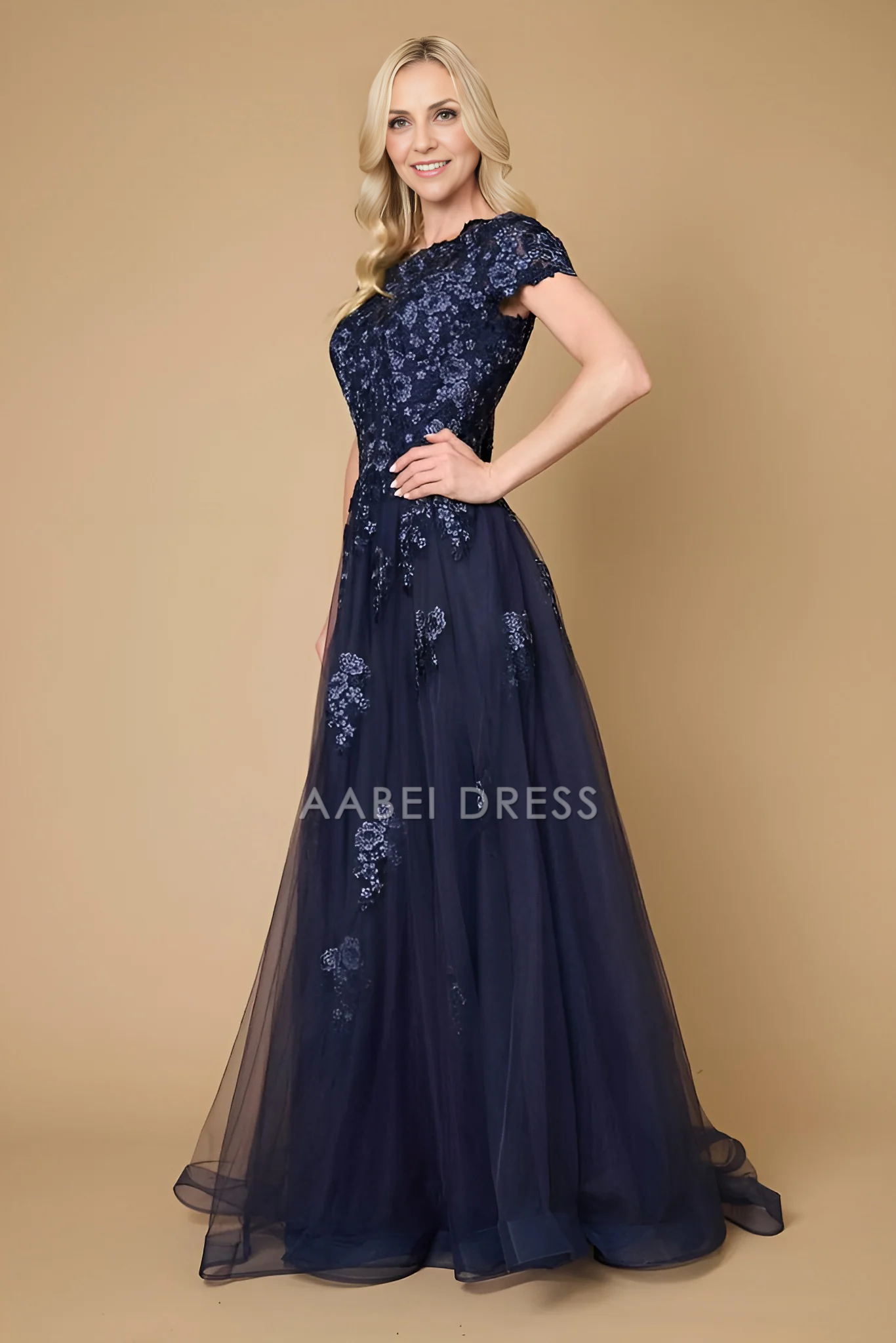 AABEI DRESS Formal Wear Dresse Elegant A Line Short Sleeves Lace Applique Exquisite Long Mother Of The Bride Dress