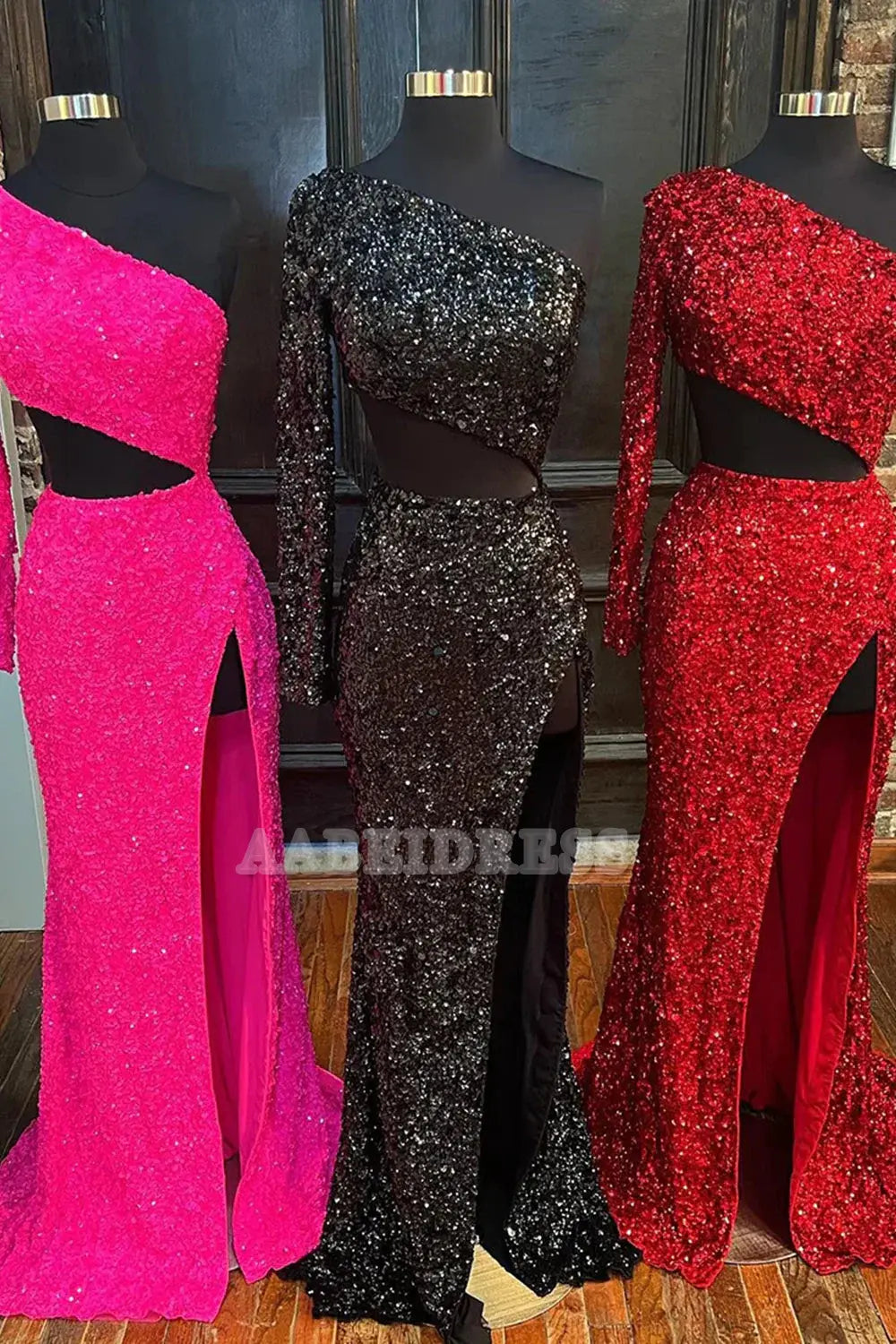 Evening Dress Sheath One Shoulder Long Sleeves Sequins Long Prom Dress Side Fork Unique Sparkle Formal Women's Dresses