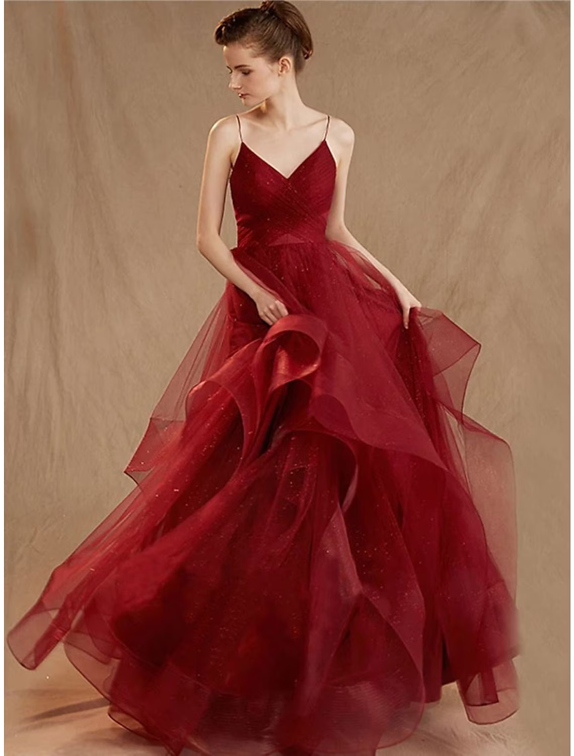 Ball Gown Evening Gown Elegant Dress Party Wear Floor Length Sleeveless V Neck Tulle V Back with Sequin Ruffles