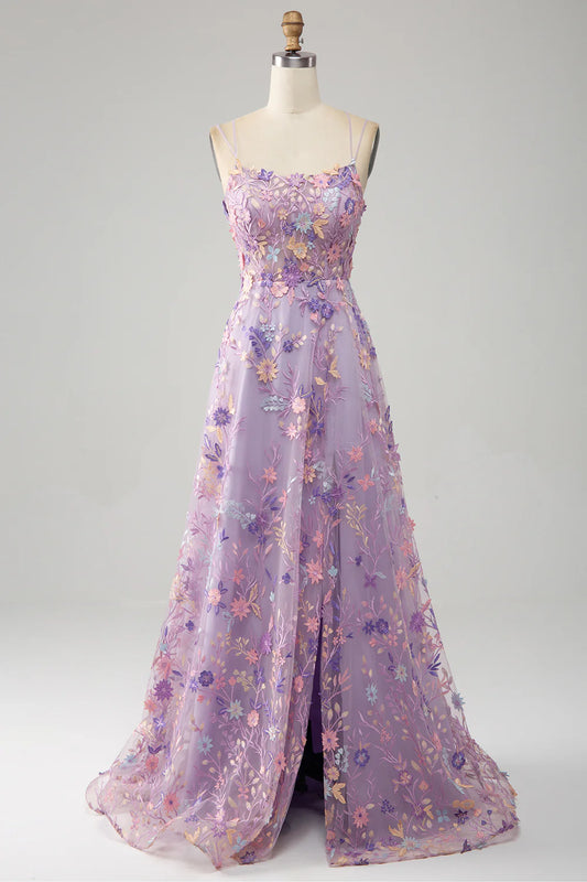 AABEI DRESS Hot Sale Prom Dress A Line Spaghetti Straps Front Slit Tulle Embroidery Long Evening Dress