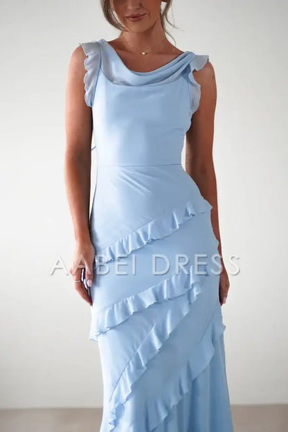 AABEI DRESS Prom Dress Closed Neck Cap Sleeves Tiers Ruched Sophisticated Elegant Dress