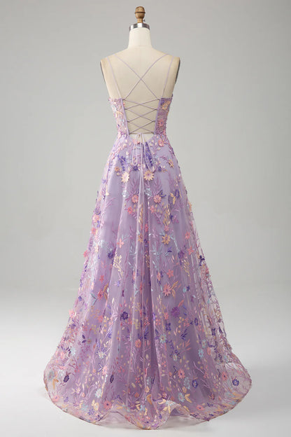 AABEI DRESS Hot Sale Prom Dress A Line Spaghetti Straps Front Slit Tulle Embroidery Long Evening Dress