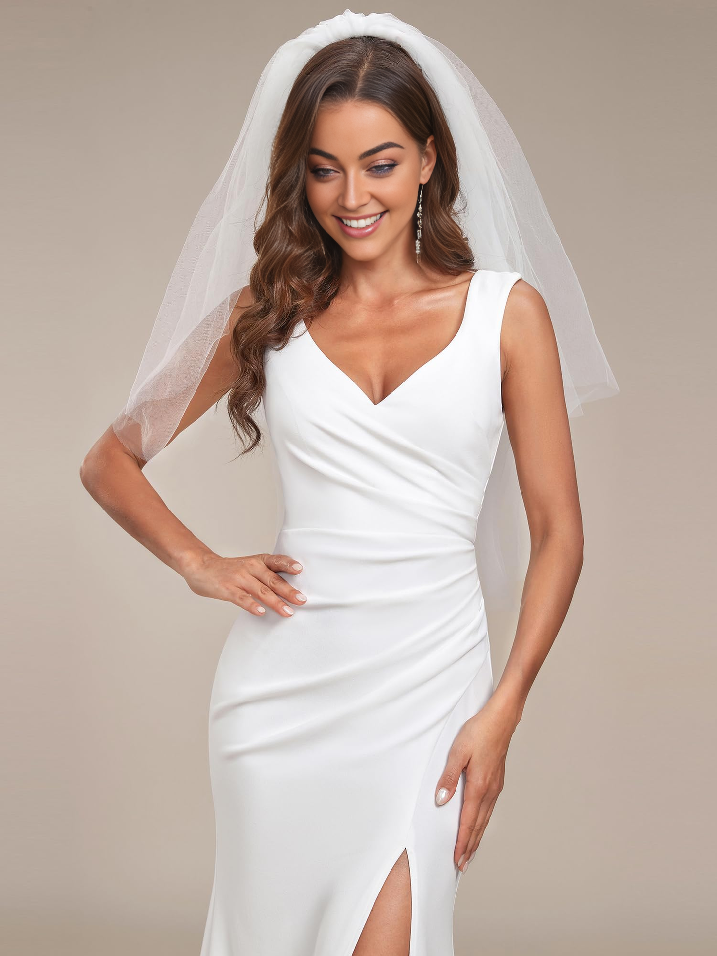 Wedding Dress Classic V-Neck Mermaid Bodycon Slit for Bride Formal Women's Dresses No veil