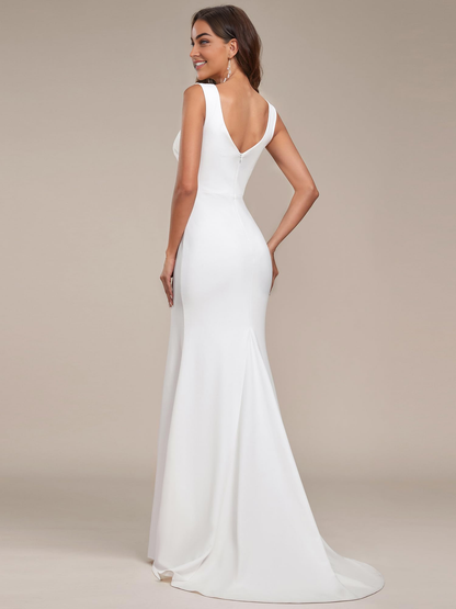 Wedding Dress Classic V-Neck Mermaid Bodycon Slit for Bride Formal Women's Dresses No veil