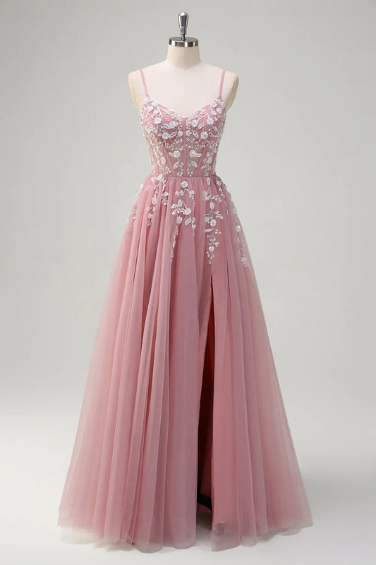 AABEI DRESS Hot Sale Prom Dress Exquisite A-Line Spaghetti Straps Floral Backless With Slit Youthful Long Party Dress