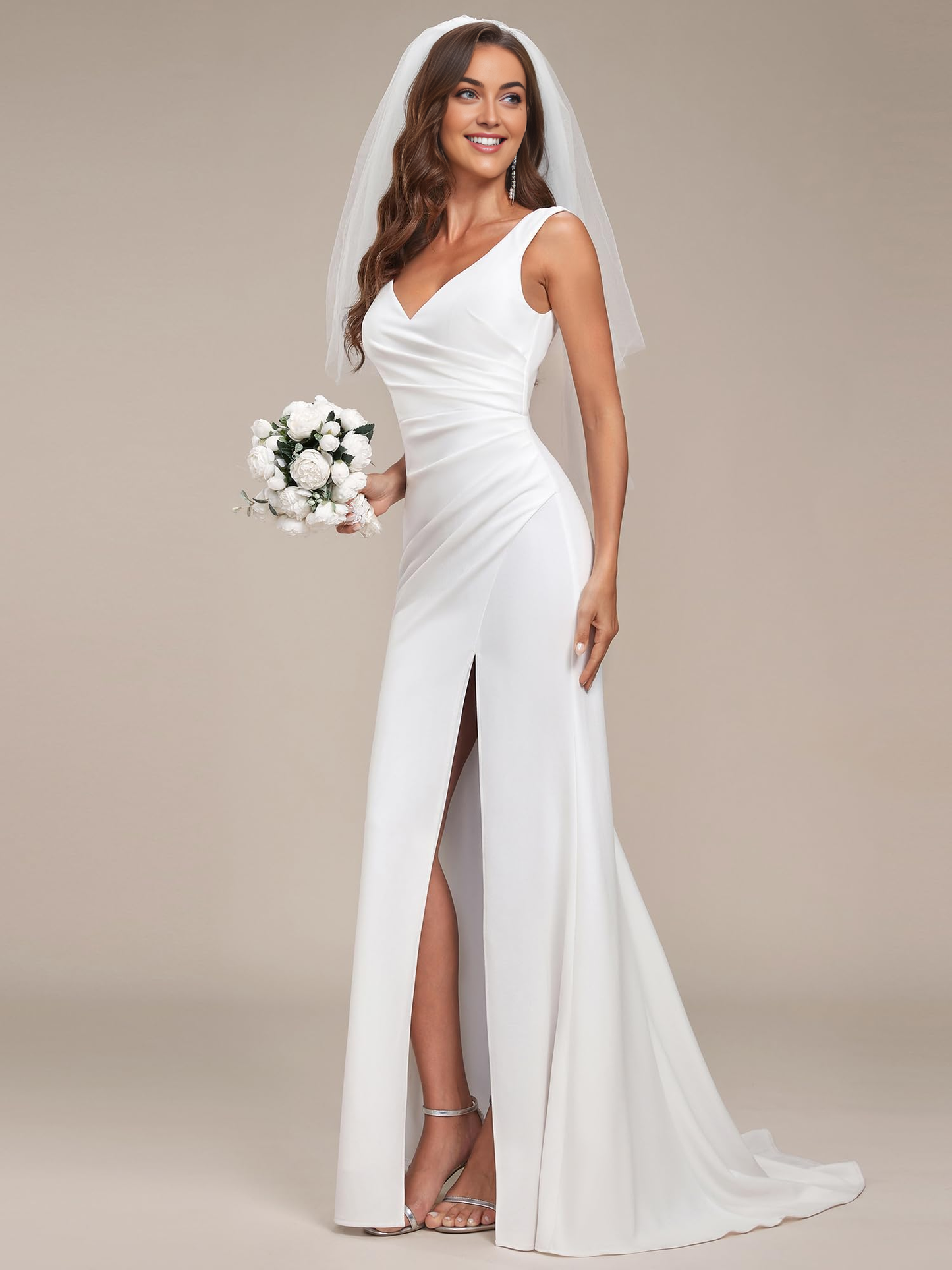 Wedding Dress Classic V-Neck Mermaid Bodycon Slit for Bride Formal Women's Dresses No veil