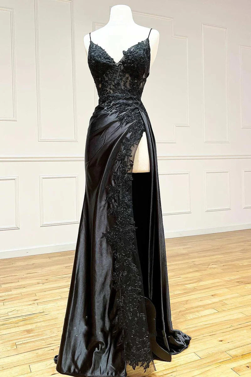 Prom Dress Sheath Black Long Appliques