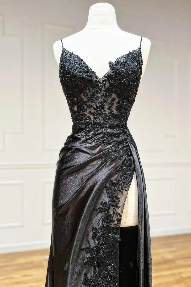 Prom Dress Sheath Black Long Appliques