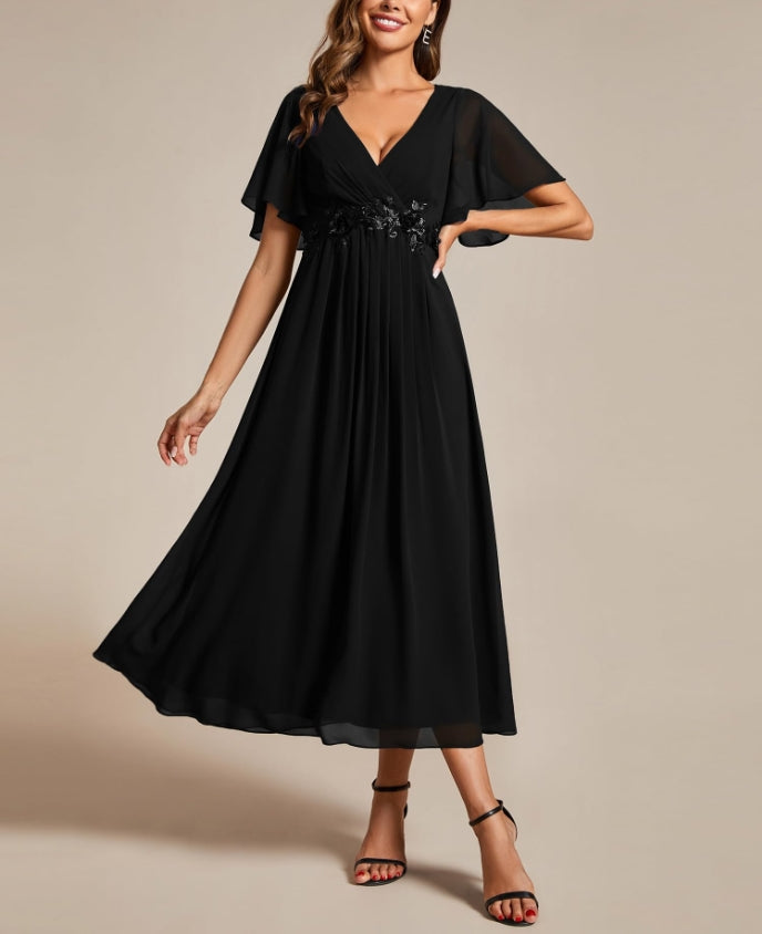 Mother of The Bride Dress Women's V Neck A-Line High Waist Applique Maxi Dress Wedding Guest Dress