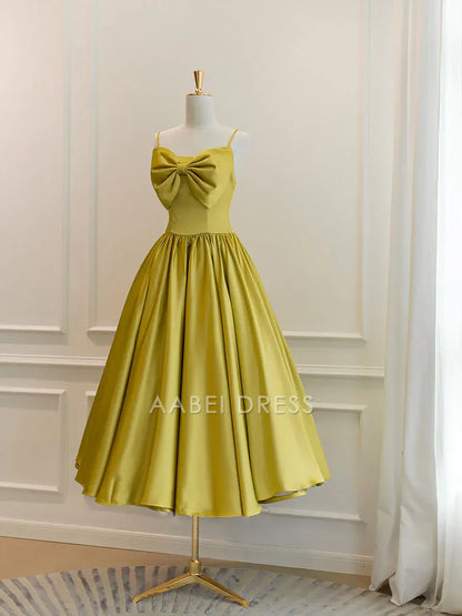 AABEI DRESS Party Dress Elegant A-Line Spaghetti Straps Bow Backless Tea Length Exquisite Prom Dress