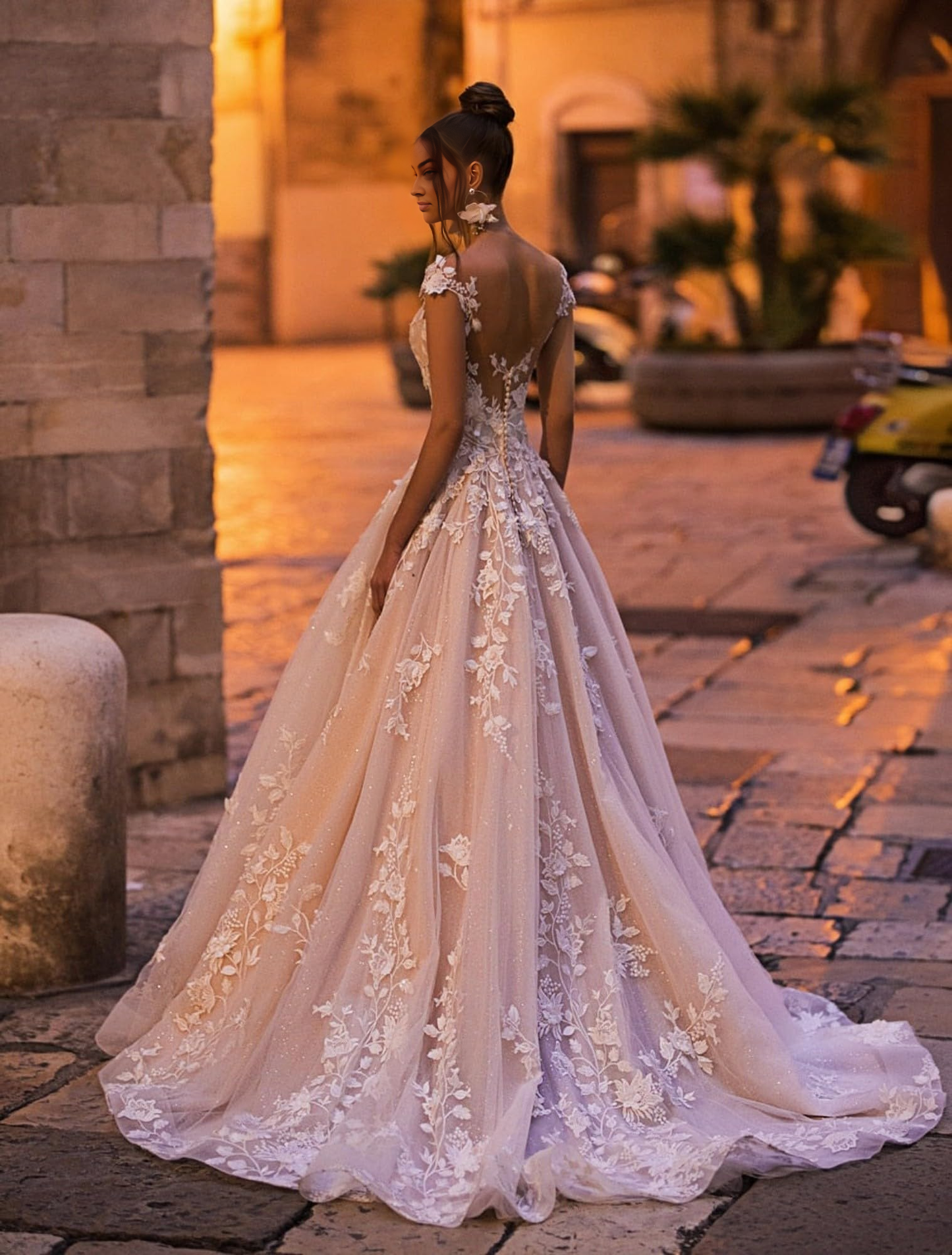 Wedding Dress A-Line V Back Sexy Elegant Glitter Lace Applique Floor Length Long Bridal Gown for Bride Formal Women's Dresses