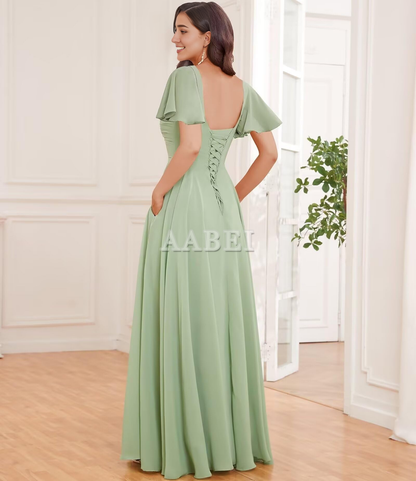Formal Wear Dresses Bridesmaid Dresses V-Neck Chiffon Ruffles Side Fork Long Elegant Exquisite Wedding Guest Dresses