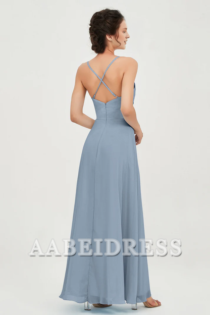 AABEI DRESS Bridesmaid Dresses Chiffon A-Line Spaghetti Strap Sweetheart Pleated Crossed Straps Floor-Length Elegant Simple Dresse Wedding Guests Dresse