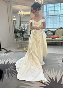 Wedding Dress A Line Satin Wedding Dress Off The Shoulder Long Formal Dresses