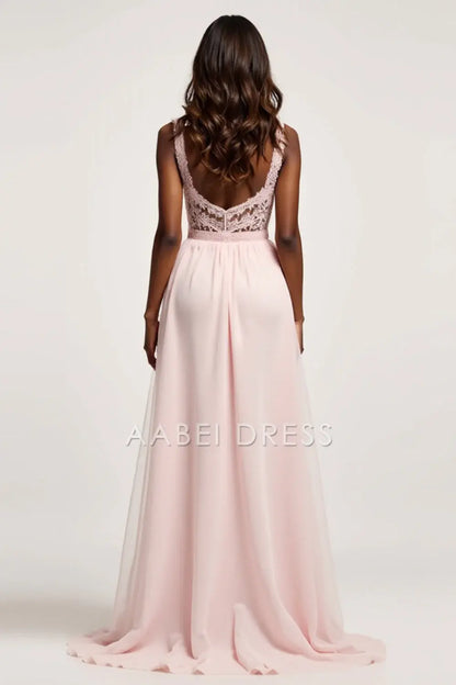AABEI DRESS Hot Sale Prom Dress Elegant Lace Corset A Line Chiffon Ruched Simple Long With Slit Formal Dress
