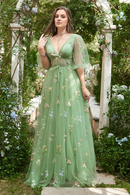 AABEI DRESS Hot Sale Prom Dress Elegant A-Line V-Neck Short Sleeves Embroidery Fantastic Long Party Dress