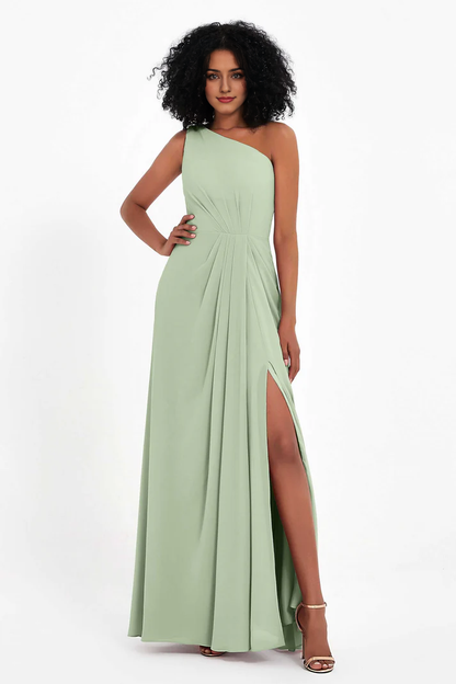 AABEI DRESS Bridesmaid Dresses Chiffon A-Line One Shoulder Sleeveless Side Fork Exquisite Simple Wedding Guests Dresses