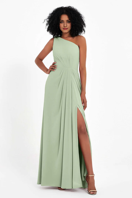 AABEI DRESS Bridesmaid Dresses Chiffon A-Line One Shoulder Sleeveless Side Fork Exquisite Simple Wedding Guests Dresses