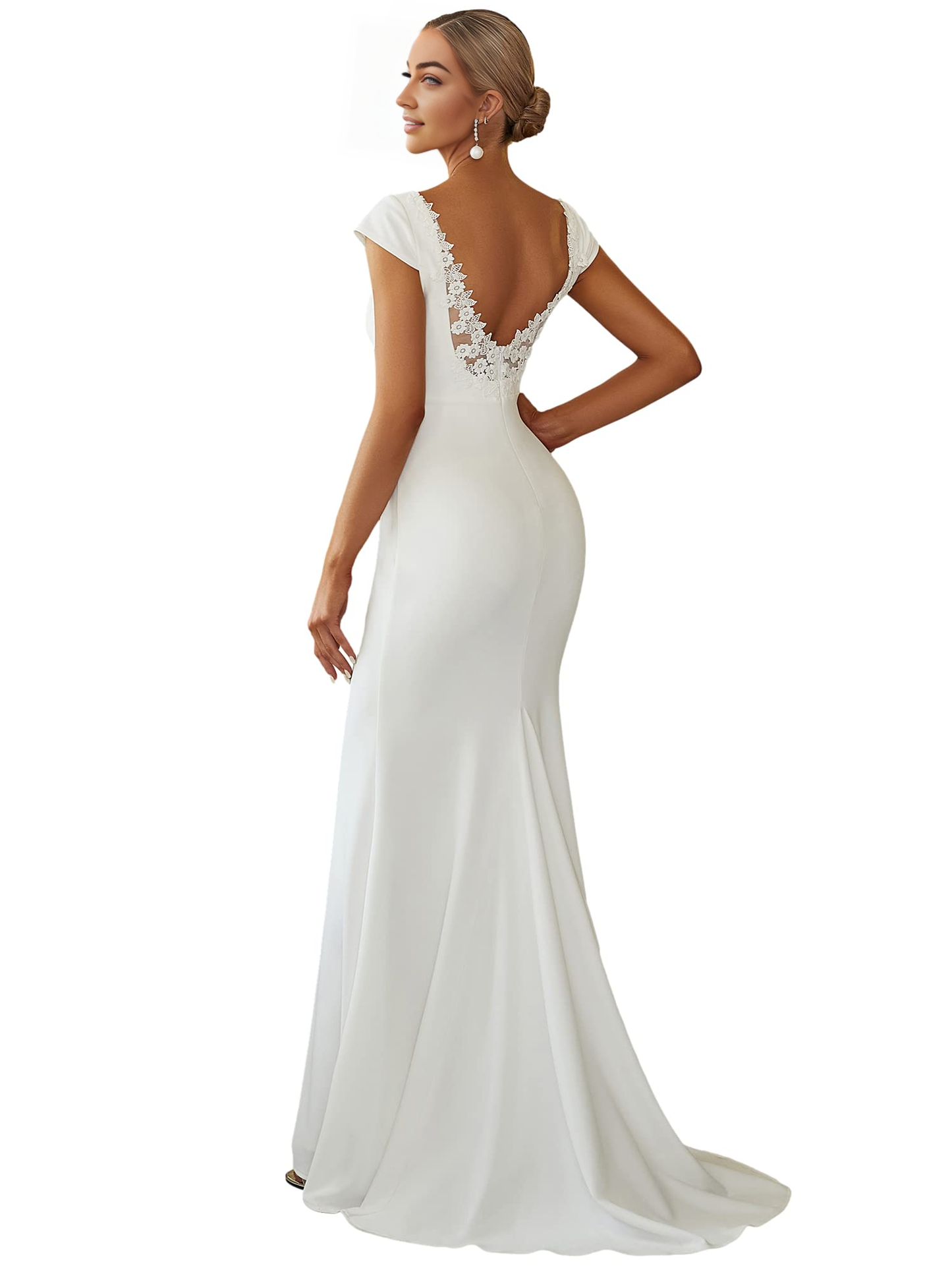 Wedding Dress Deep V-Neck Open Back Lace Bodycon Mermaid Maxi Wedding Dress Formal Women's Dresses