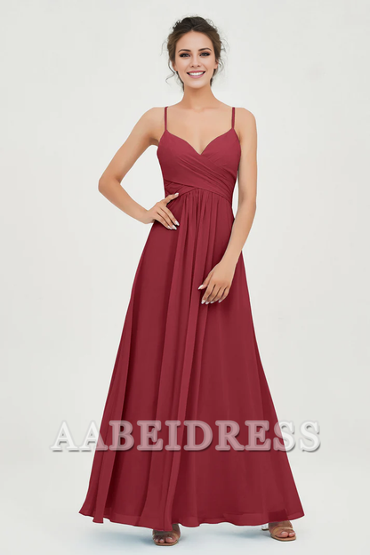 AABEI DRESS Bridesmaid Dresses Chiffon A-Line Spaghetti Strap Sweetheart Pleated Crossed Straps Floor-Length Elegant Simple Dresse Wedding Guests Dresse