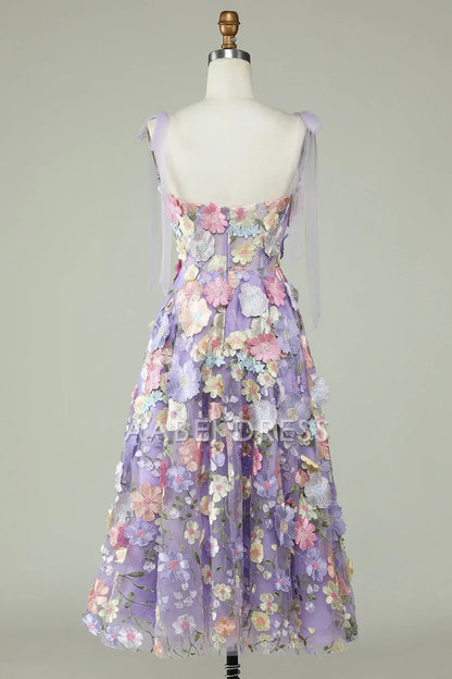 AABEI DRESS Hot Sale Prom Dress Exquisite A Line Spaghetti Straps Tea Length With 3D Flowers Long Party Dress