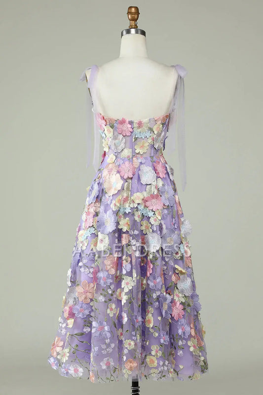 AABEI DRESS Hot Sale Prom Dress Exquisite A Line Spaghetti Straps Tea Length With 3D Flowers Long Party Dress
