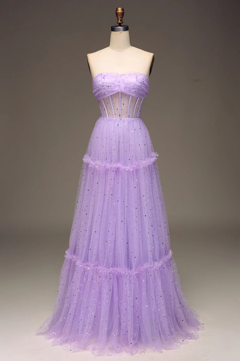 AABEI DRESS Hot Sale Prom Dress Fashion A Line Tulle Strapless Corset Ruched Sparkle Long Party Dress