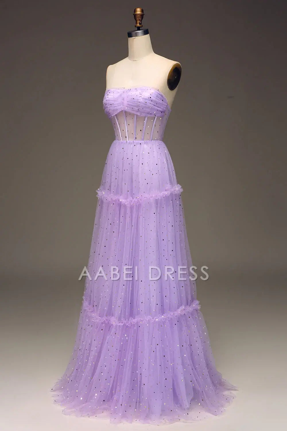 AABEI DRESS Hot Sale Prom Dress Fashion A Line Tulle Strapless Corset Ruched Sparkle Long Party Dress
