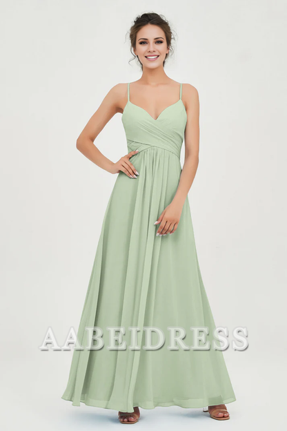 AABEI DRESS Bridesmaid Dresses Chiffon A-Line Spaghetti Strap Sweetheart Pleated Crossed Straps Floor-Length Elegant Simple Dresse Wedding Guests Dresse
