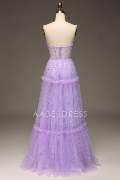 AABEI DRESS Hot Sale Prom Dress Fashion A Line Tulle Strapless Corset Ruched Sparkle Long Party Dress