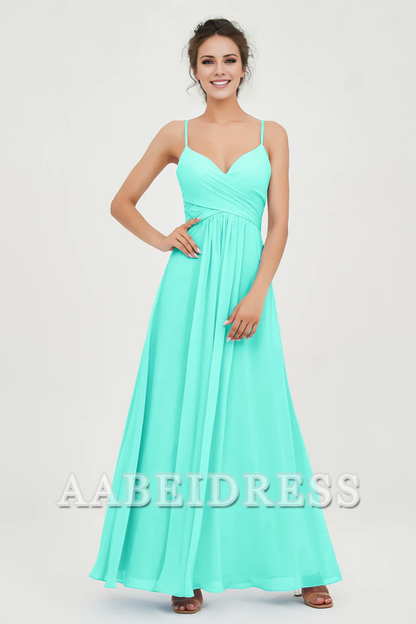 AABEI DRESS Bridesmaid Dresses Chiffon A-Line Spaghetti Strap Sweetheart Pleated Crossed Straps Floor-Length Elegant Simple Dresse Wedding Guests Dresse